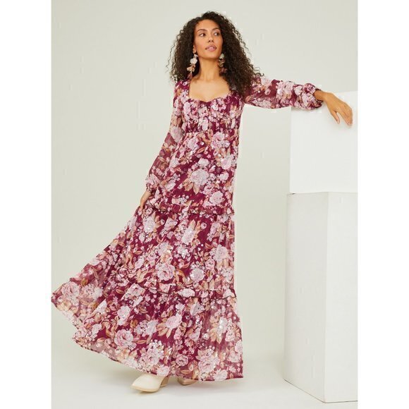 Altar'd State Sailor Floral Maxi Dress in Burgundy Size XXL NWT - Picture 1 of 14